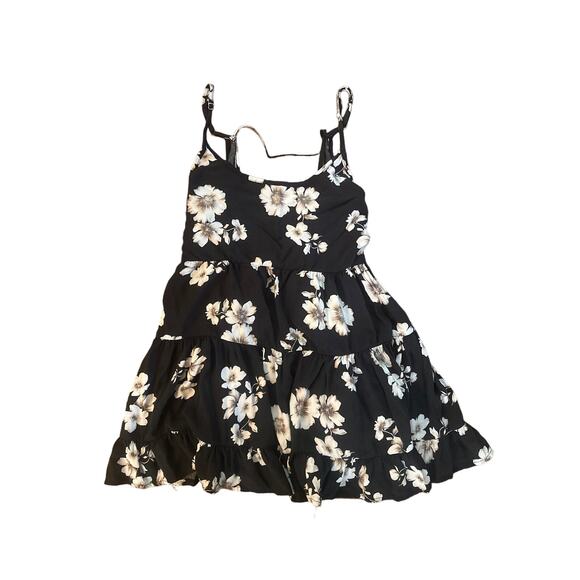 OS Brandy Melville Jada Cream Black Floral Mini Dress Tunic Swing Sleeveless - Picture 1 of 4